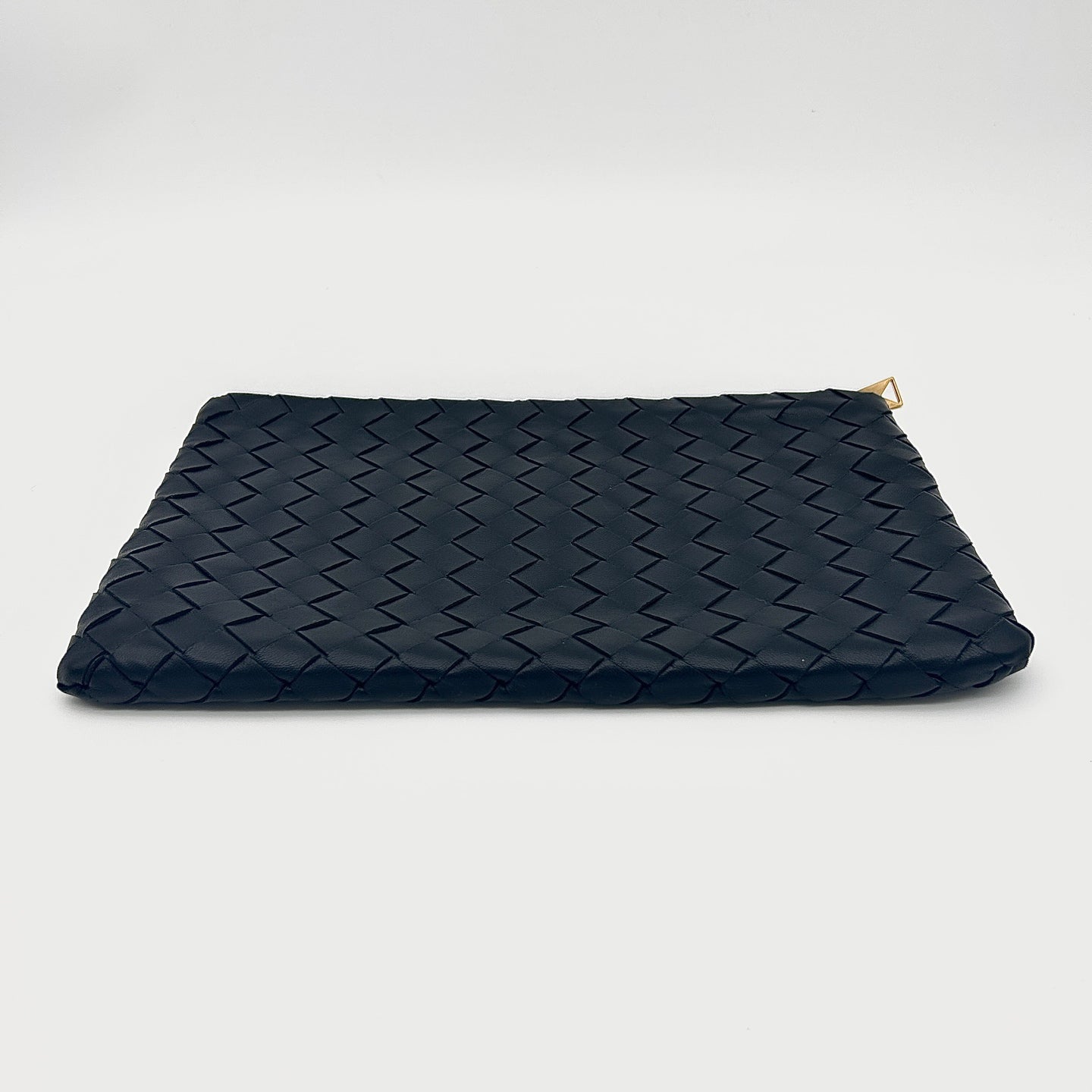 BOTTEGA VENETA Black Intrecciato Lambskin Zip Clutch Bag [Used]