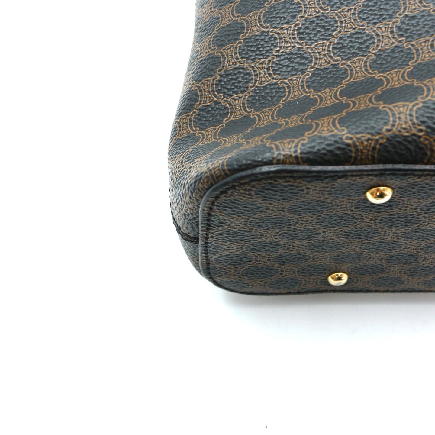 Celine Vintage Black Macadam Canvas Flap Shoulder Bag Gold Ring [Used]