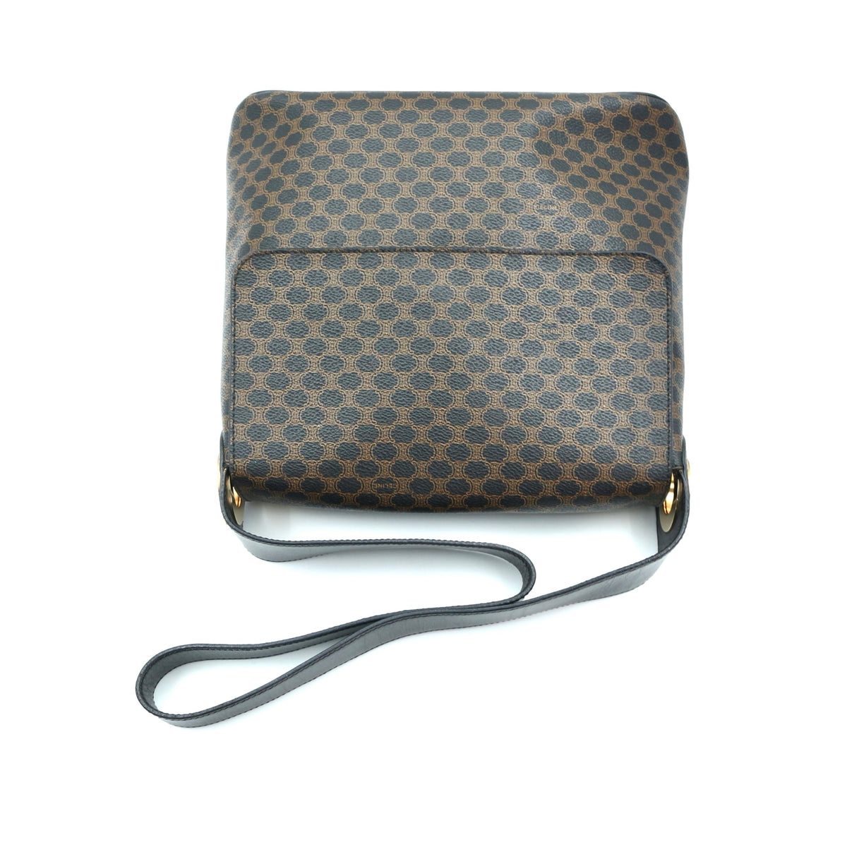 Celine Vintage Black Macadam Canvas Flap Shoulder Bag Gold Ring [Used]