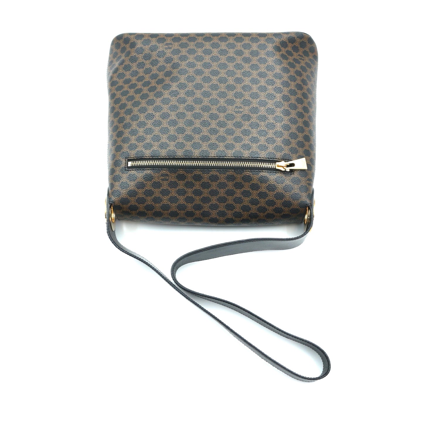 Celine Vintage Black Macadam Canvas Flap Shoulder Bag Gold Ring [Used]