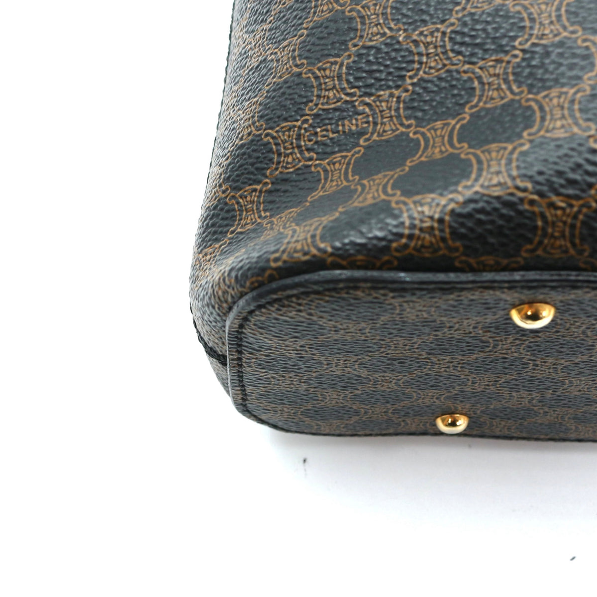 Celine Vintage Black Macadam Canvas Flap Shoulder Bag Gold Ring [Used]
