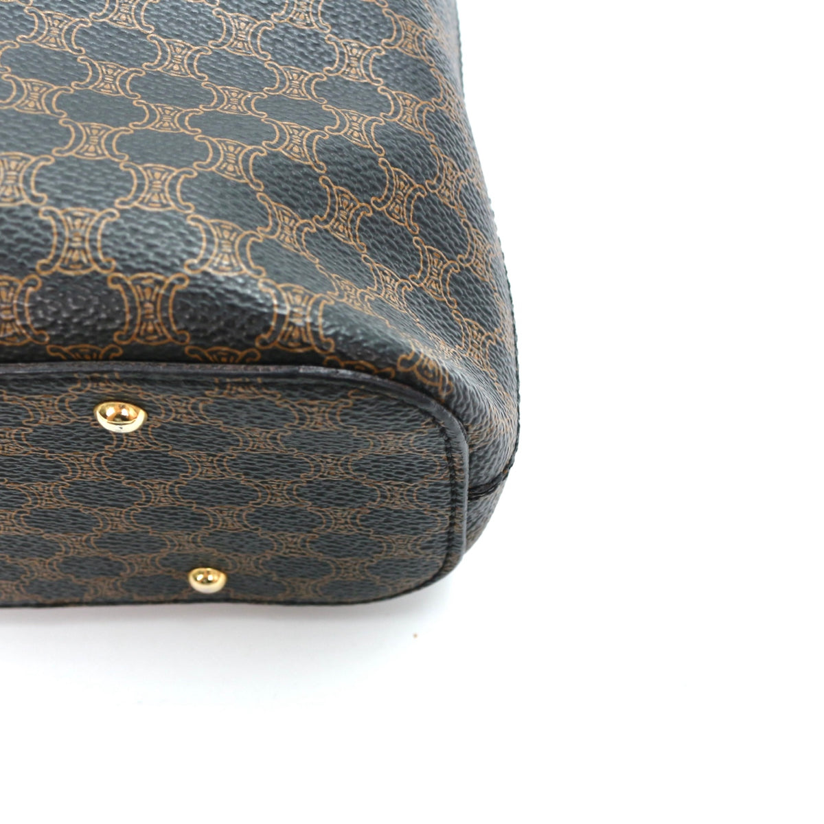 Celine Vintage Black Macadam Canvas Flap Shoulder Bag Gold Ring [Used]