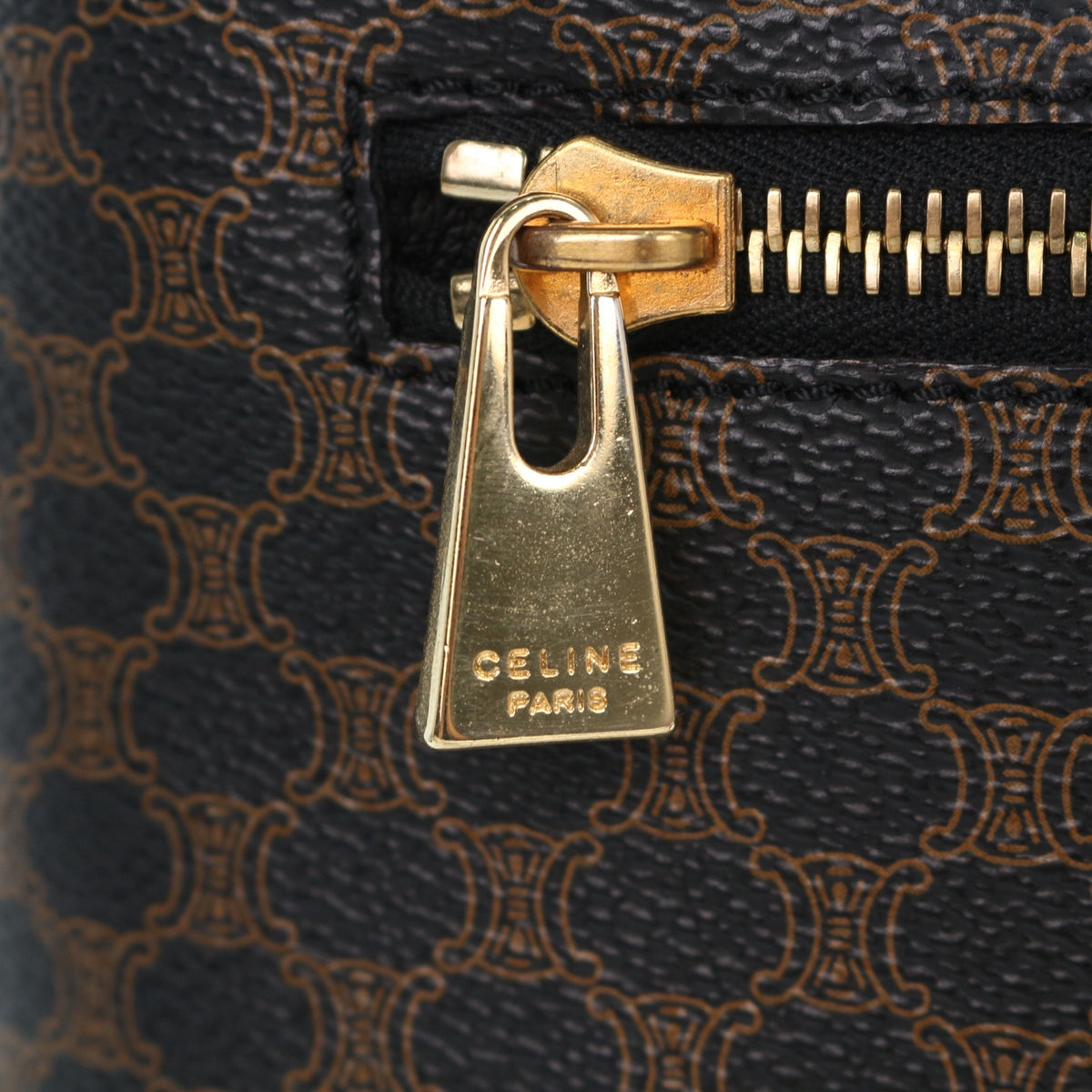 Celine Vintage Black Macadam Canvas Flap Shoulder Bag Gold Ring [Used]