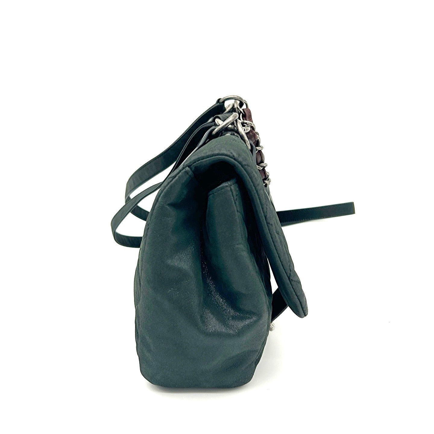 CHANEL Dark Green Pearl Calfskin 2-Way School Lock Messenger Bag [Used]