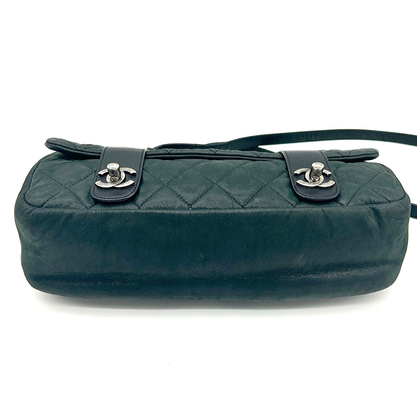 CHANEL Dark Green Pearl Calfskin 2-Way School Lock Messenger Bag [Used]