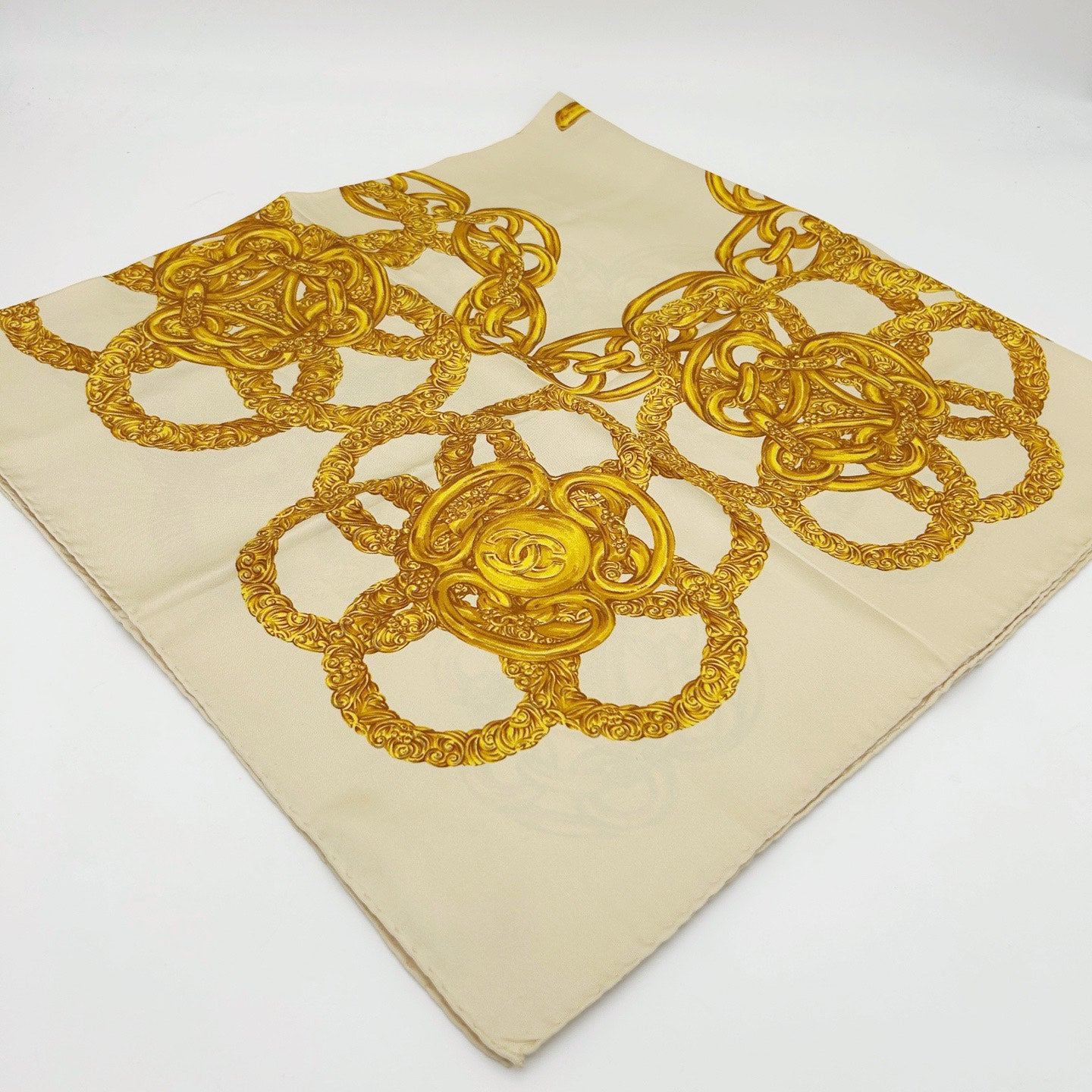 CHANEL Vintage Baroque Chain Print Silk Scarf 90 [Used]