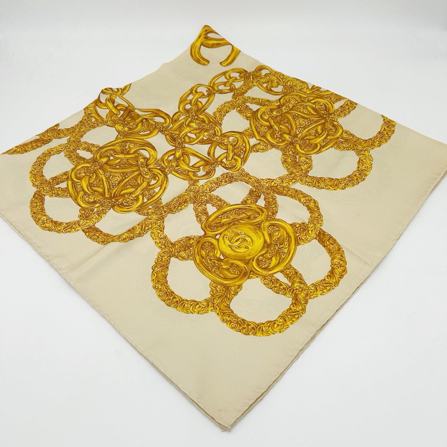 CHANEL Vintage Baroque Chain Print Silk Scarf 90 [Used]