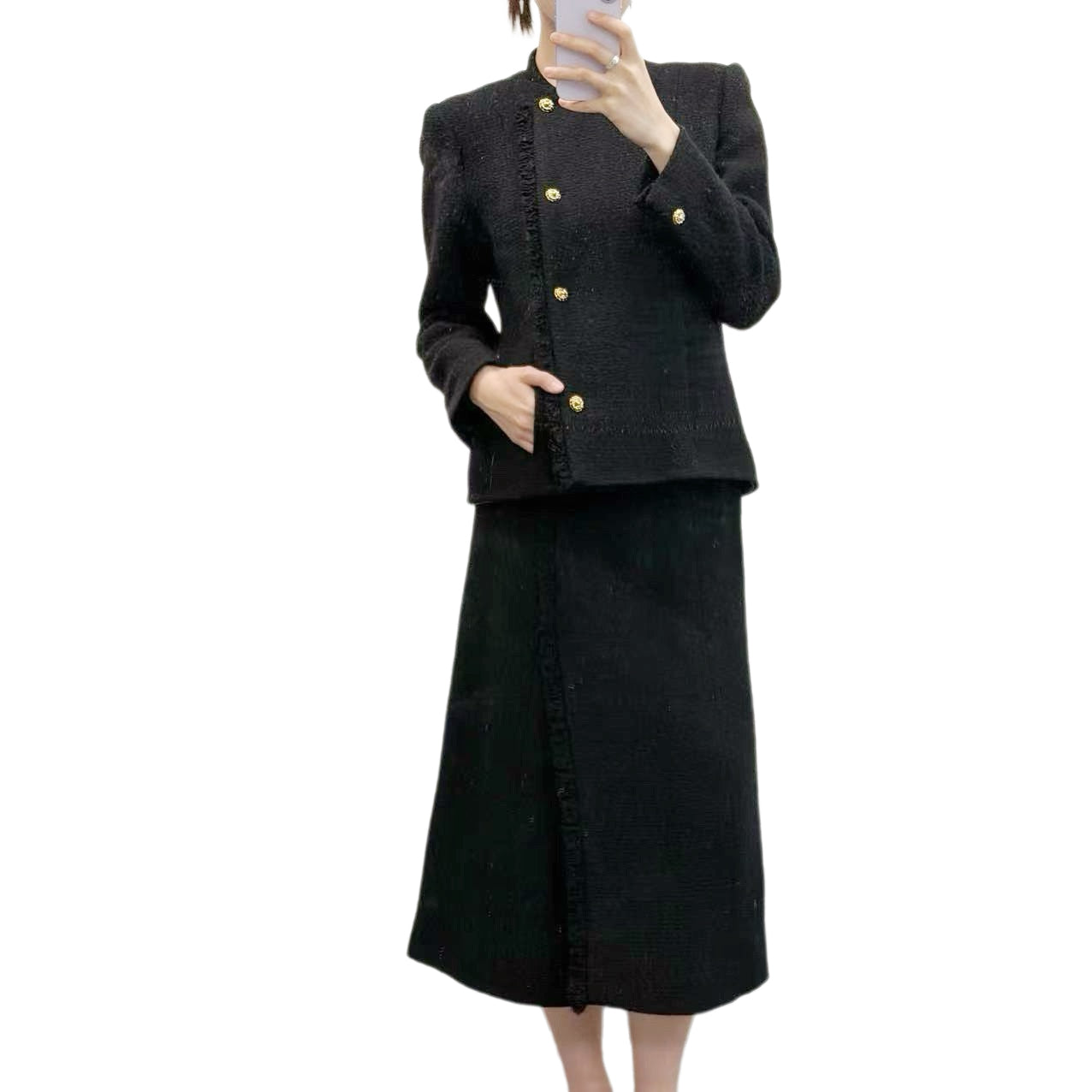 CHANEL Classic Black Tweed Skirt Suit Set Size 38 [Used]