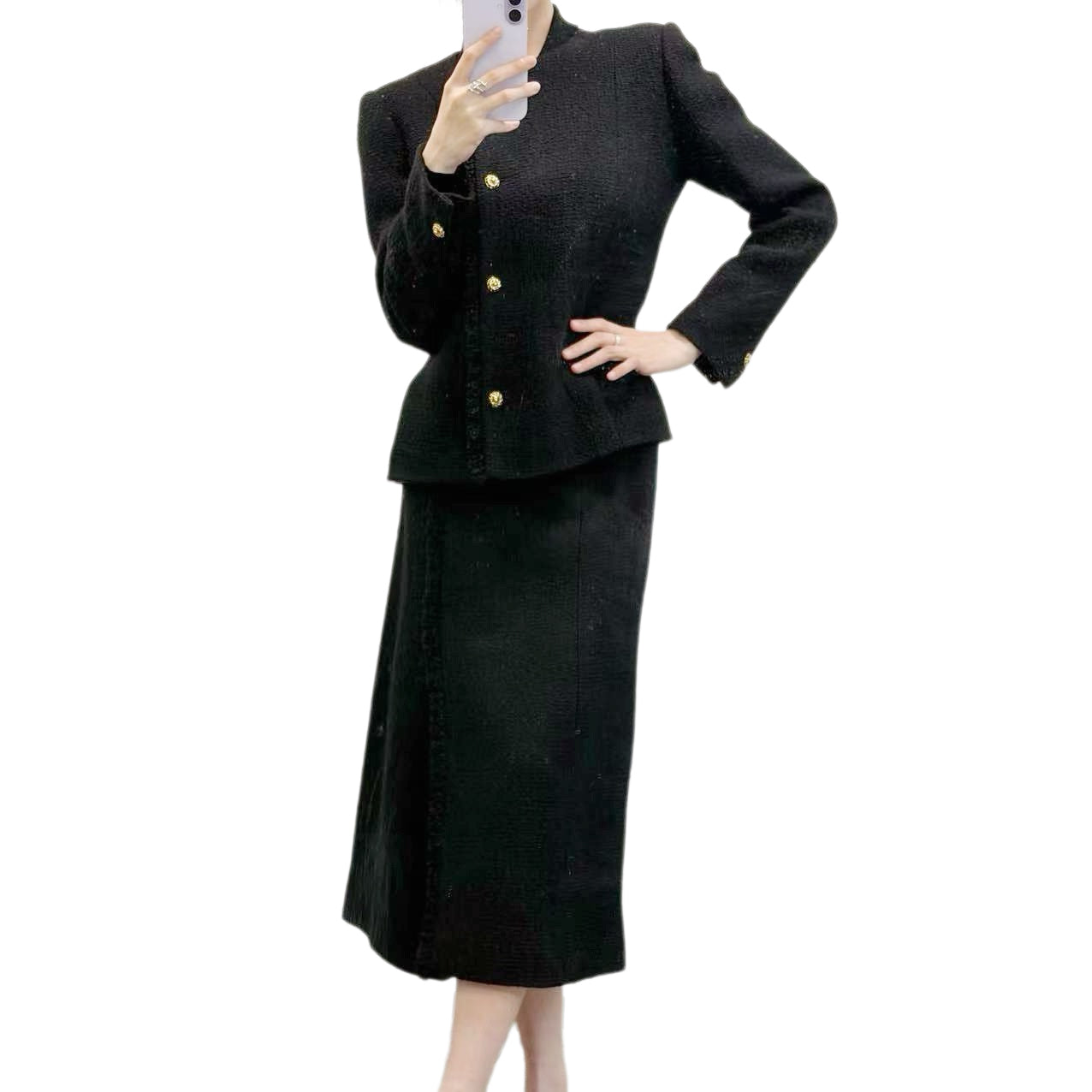 CHANEL Classic Black Tweed Skirt Suit Set Size 38 [Used]