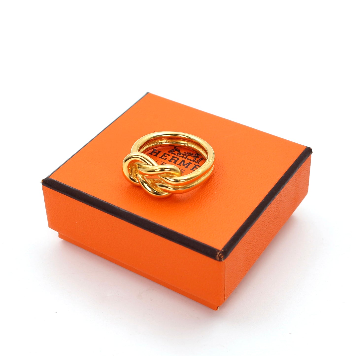 HERMÈS Gold Twisted Scarf Ring [Used]