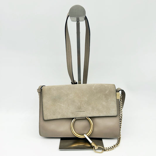 Chloé Faye Motty Grey Suede & Leather Shoulder Bag [Used]