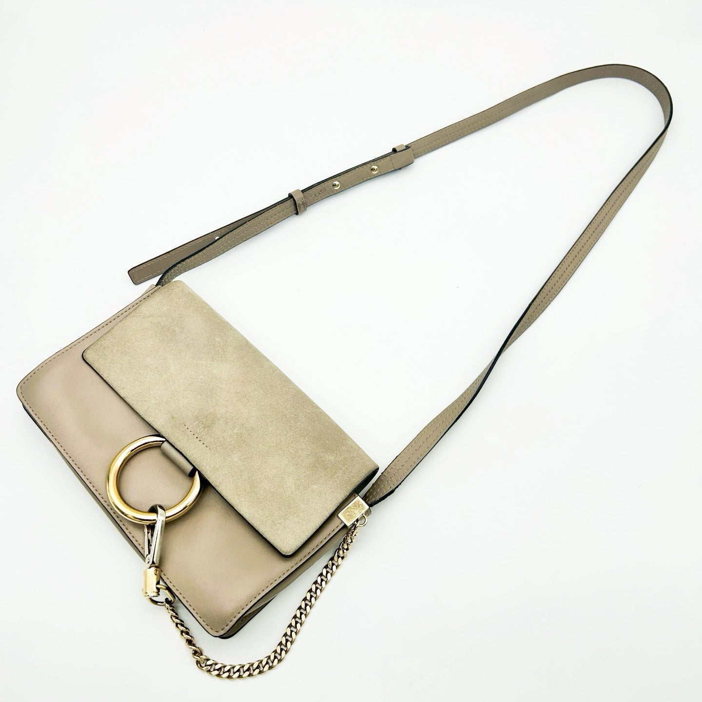 Chloé Faye Motty Grey Suede & Leather Shoulder Bag [Used]