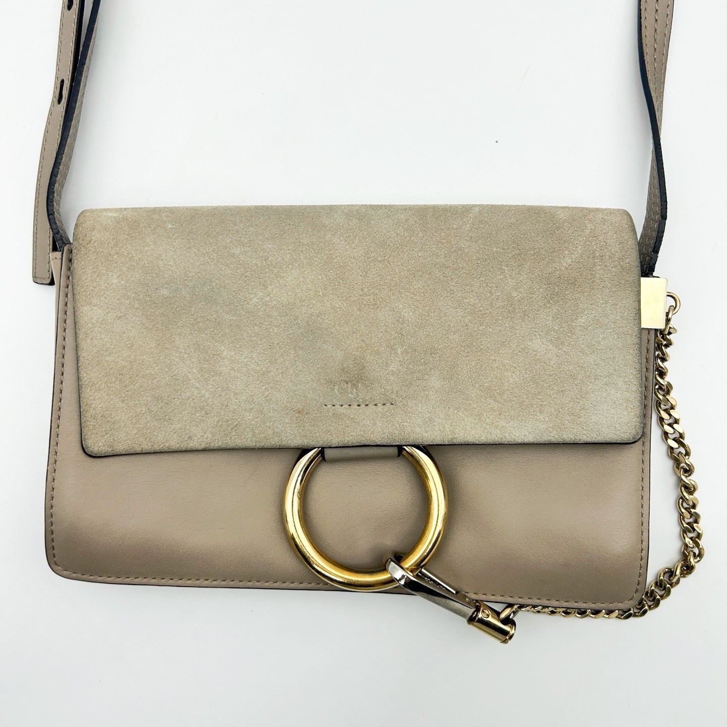 Chloé Faye Motty Grey Suede & Leather Shoulder Bag [Used]
