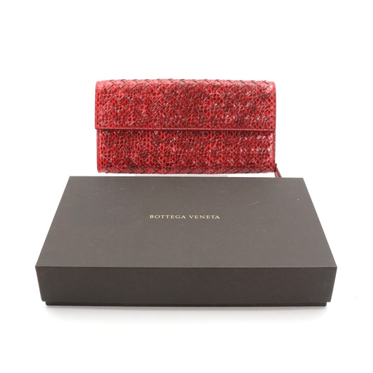 BOTTEGA VENETA Red Python Leather Long Wallet [Used]