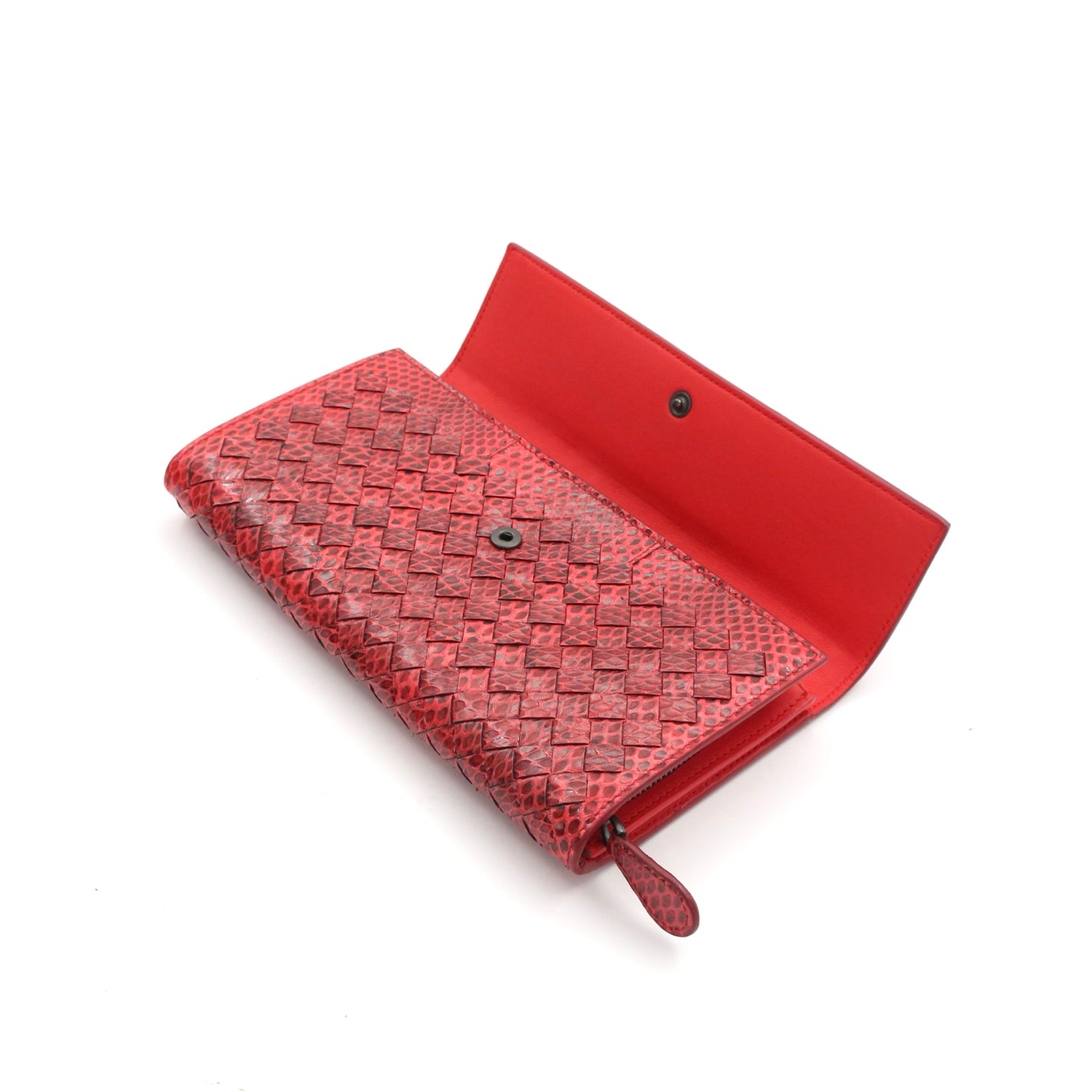 BOTTEGA VENETA Red Python Leather Long Wallet [Used]