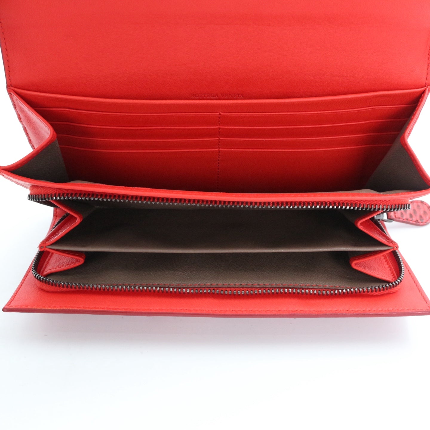 BOTTEGA VENETA Red Python Leather Long Wallet [Used]