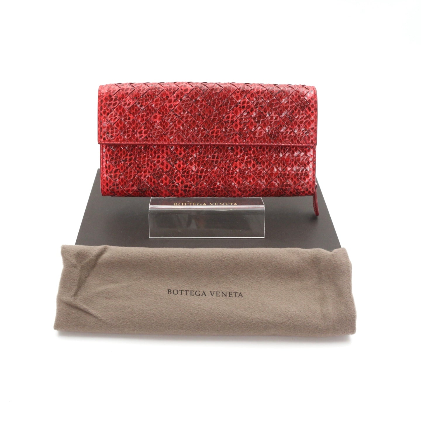 BOTTEGA VENETA Red Python Leather Long Wallet [Used]
