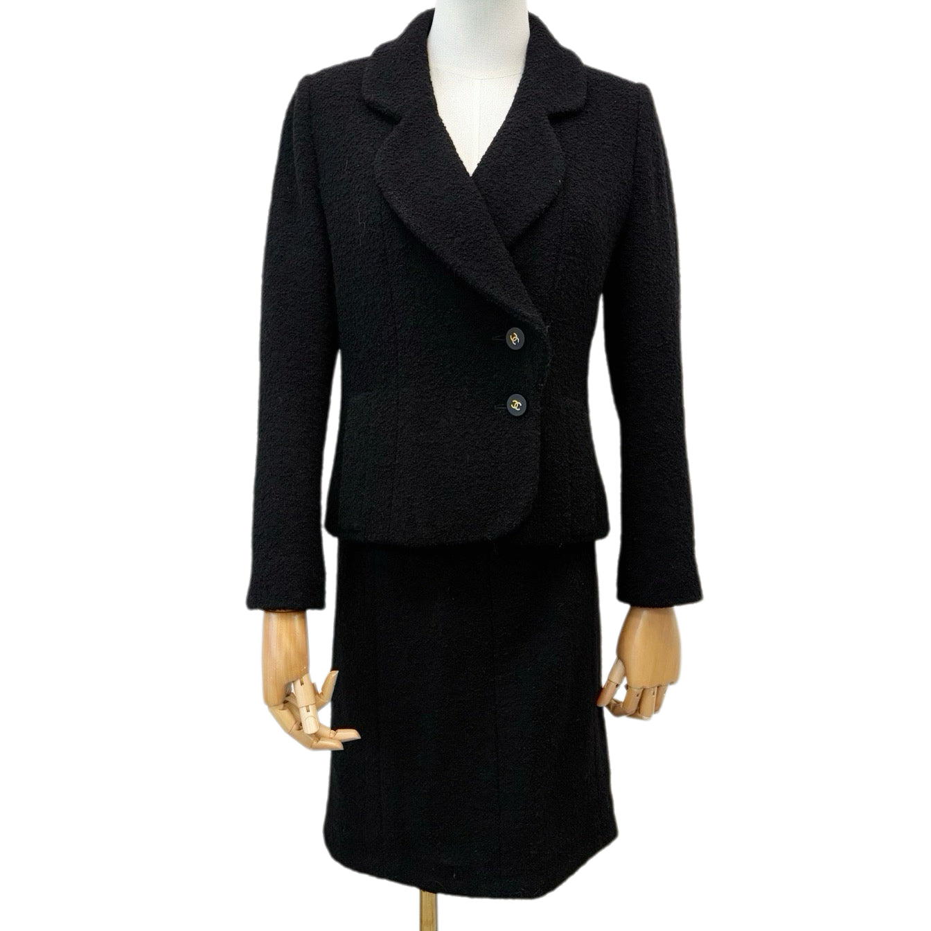 CHANEL Black Tweed Skirt Suit Set Size 38 [Used]