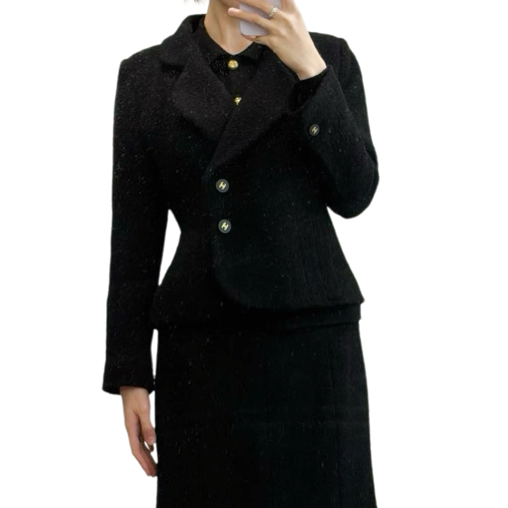 CHANEL Black Tweed Skirt Suit Set Size 38 [Used]