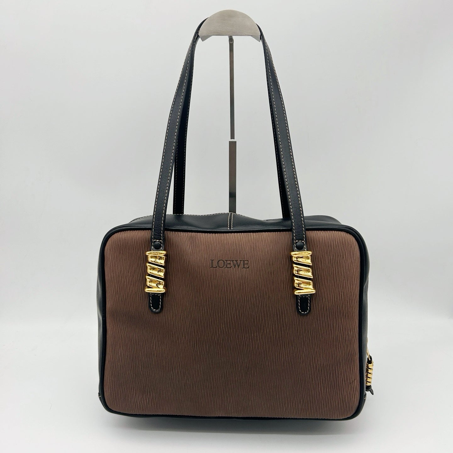 LOEWE Brown & Black Leather Boston Bag [Used]