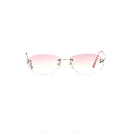 CHANEL Rimless Gradient Pink CC Logo Sunglasses [Used]