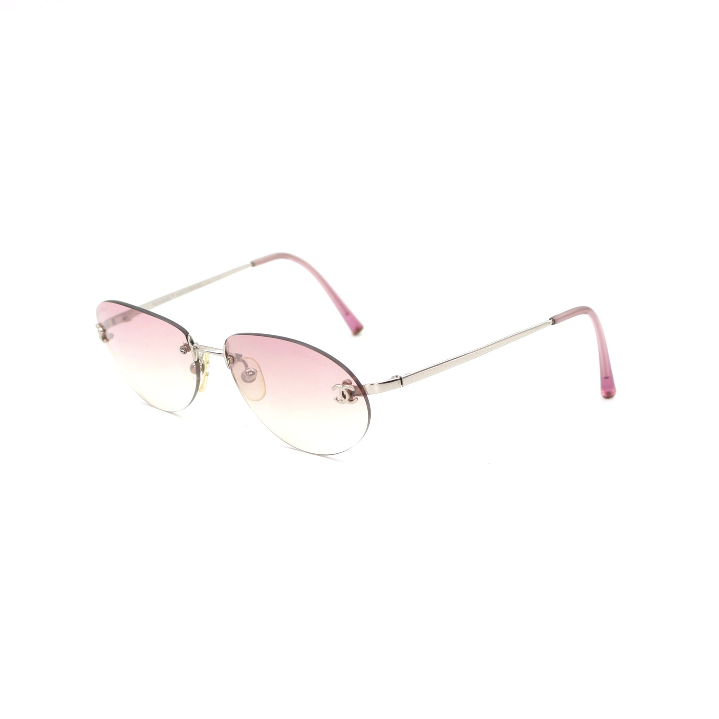 CHANEL Rimless Gradient Pink CC Logo Sunglasses [Used]