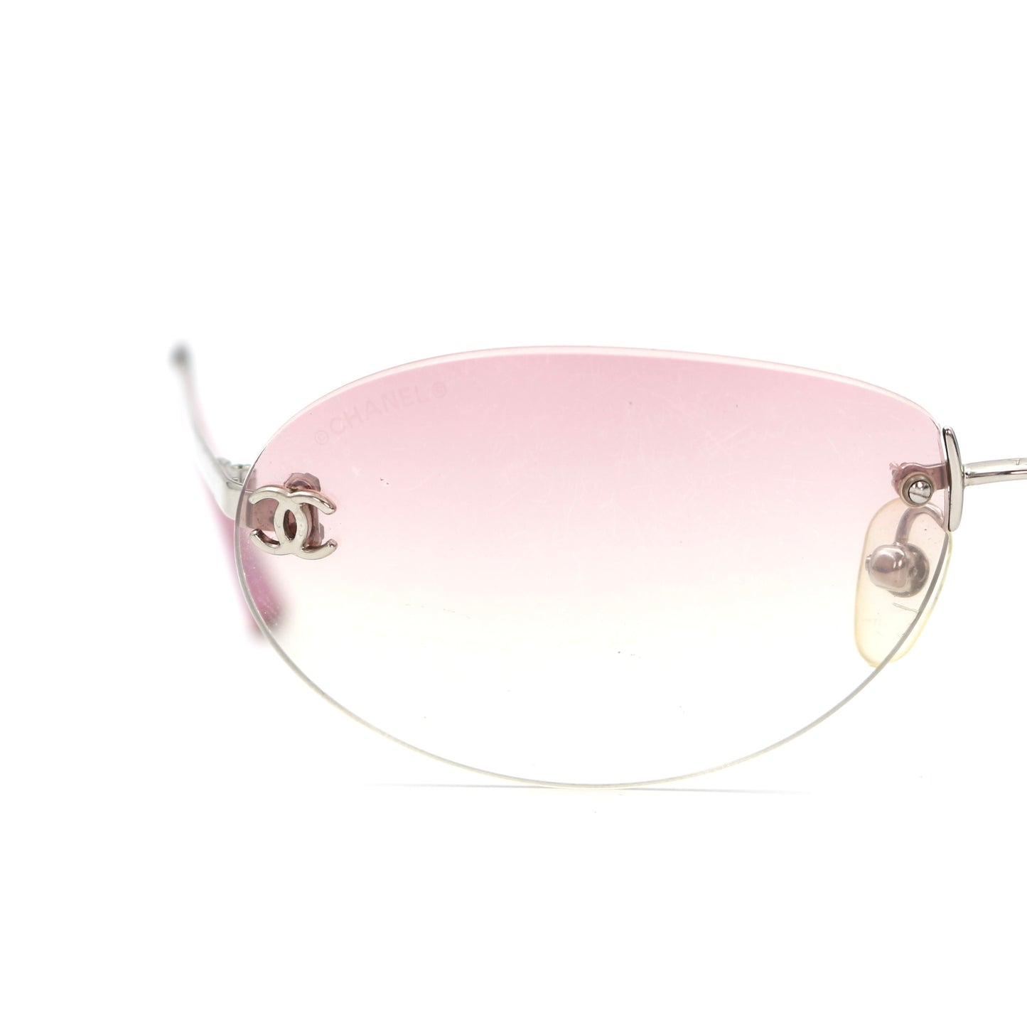 CHANEL Rimless Gradient Pink CC Logo Sunglasses [Used]