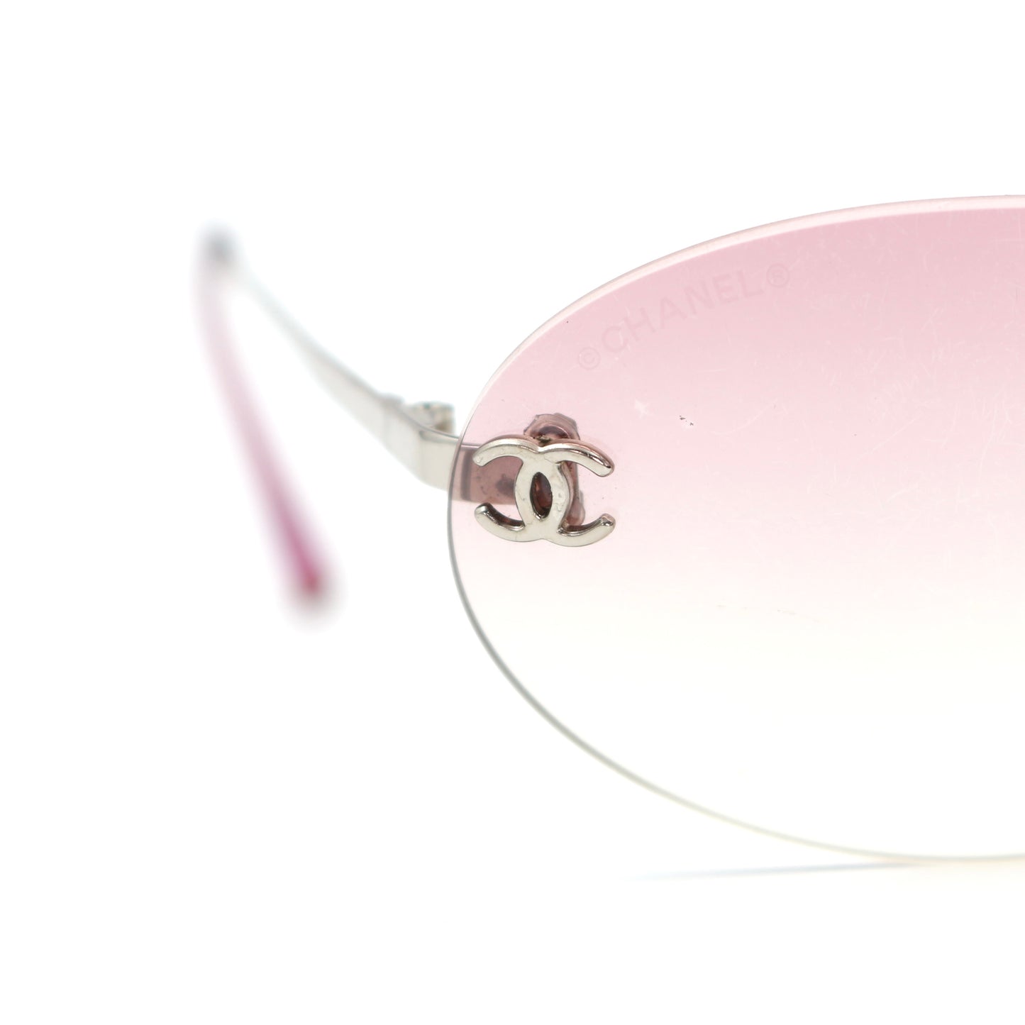 CHANEL Rimless Gradient Pink CC Logo Sunglasses [Used]