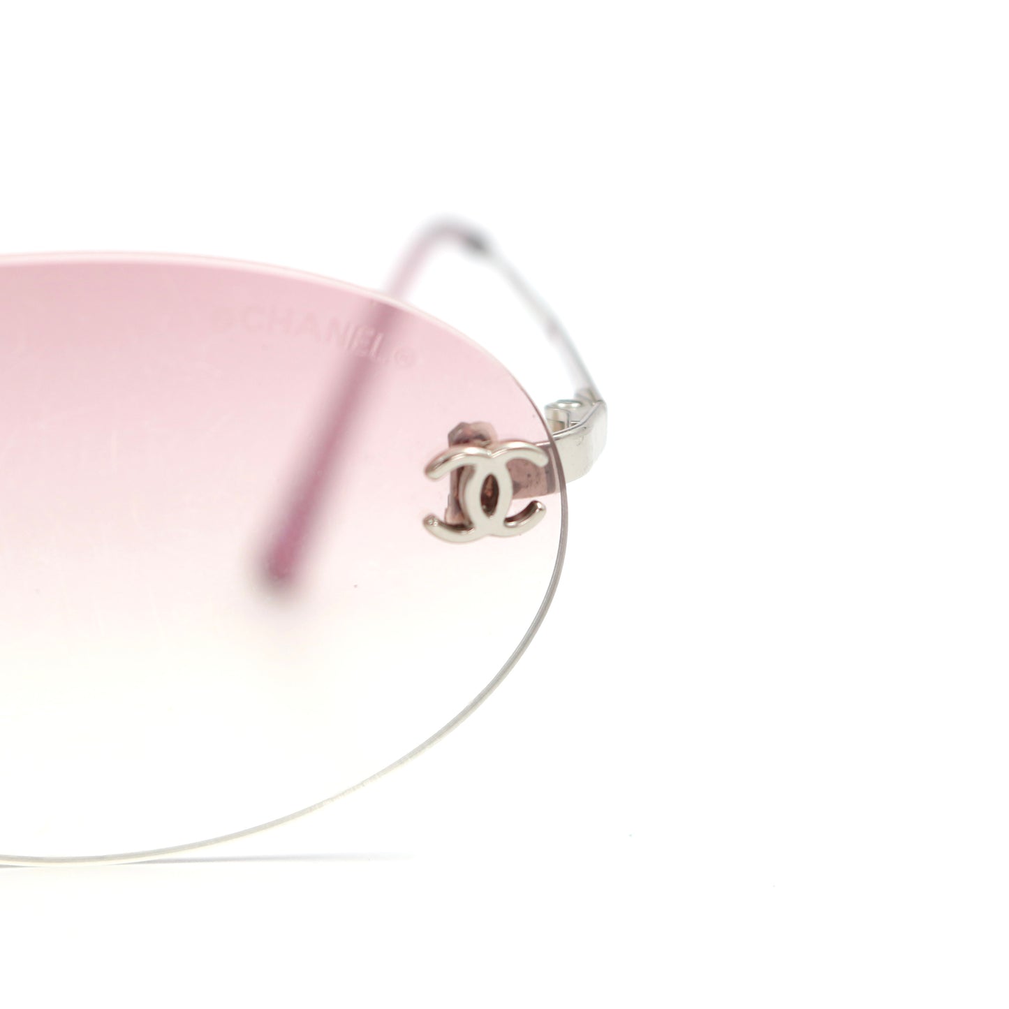CHANEL Rimless Gradient Pink CC Logo Sunglasses [Used]