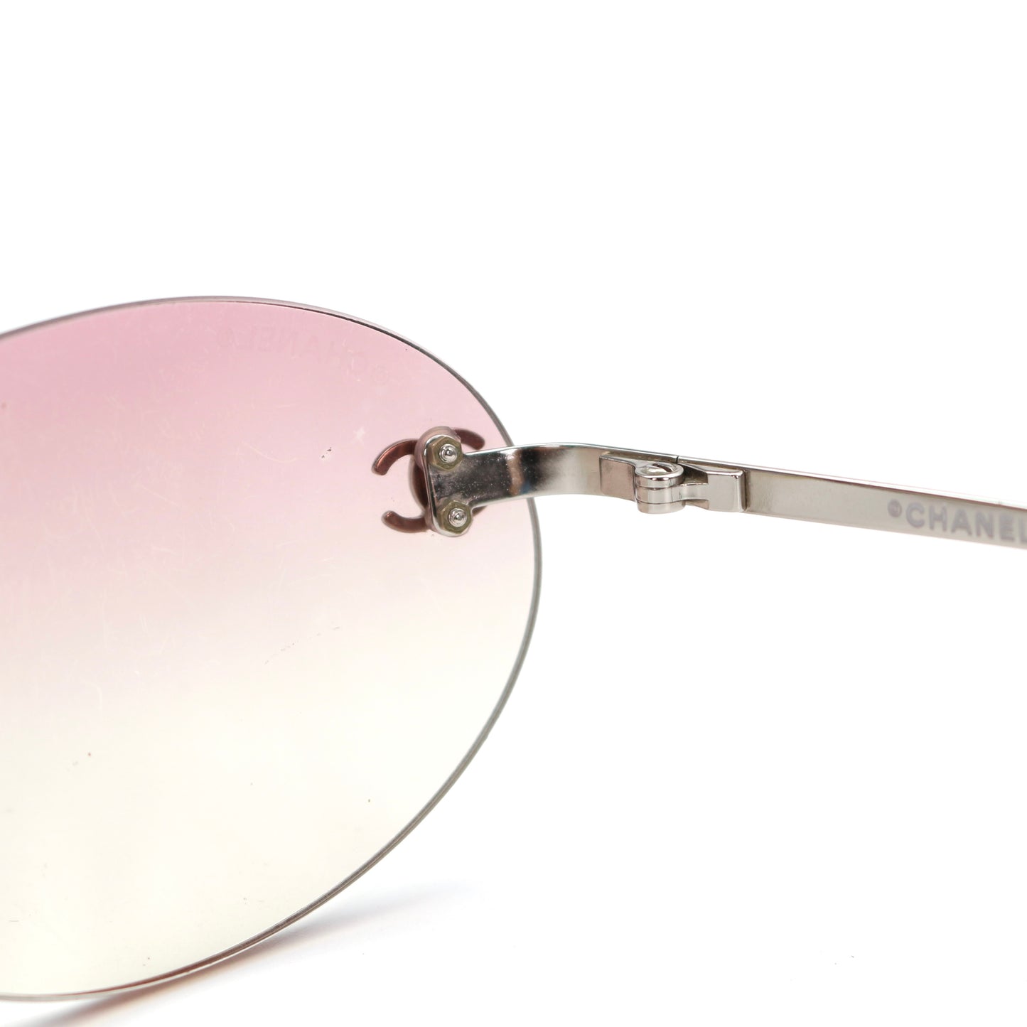 CHANEL Rimless Gradient Pink CC Logo Sunglasses [Used]