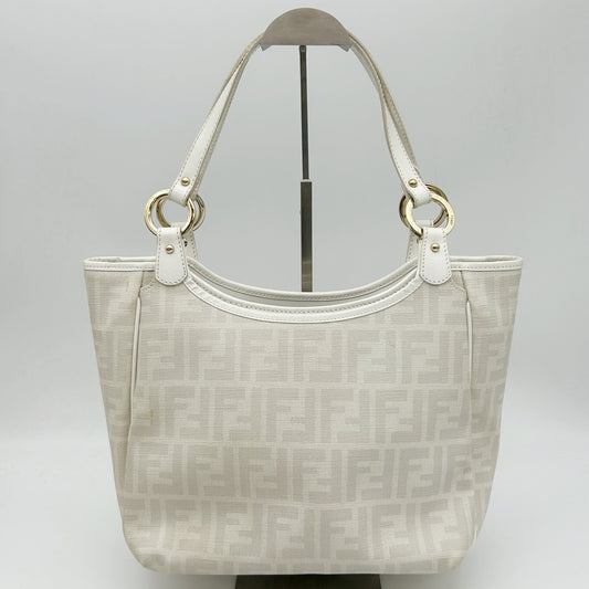 FENDI White Zucca PVC Tote Bag [Used]
