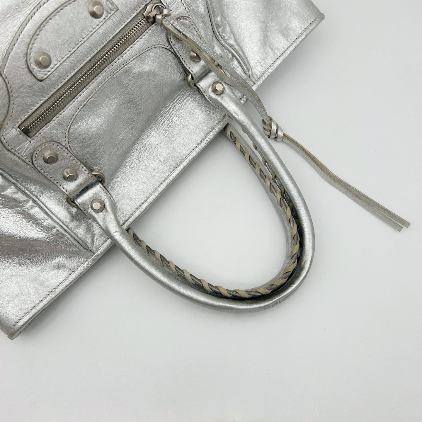 BALENCIAGA Metallic Silver Motorcycle Tote Bag [Used]