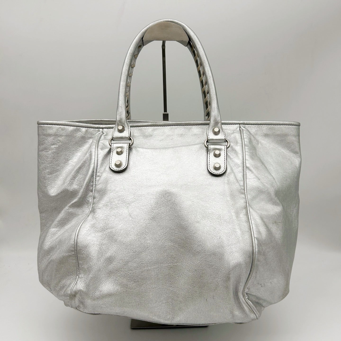 BALENCIAGA Metallic Silver Motorcycle Tote Bag [Used]