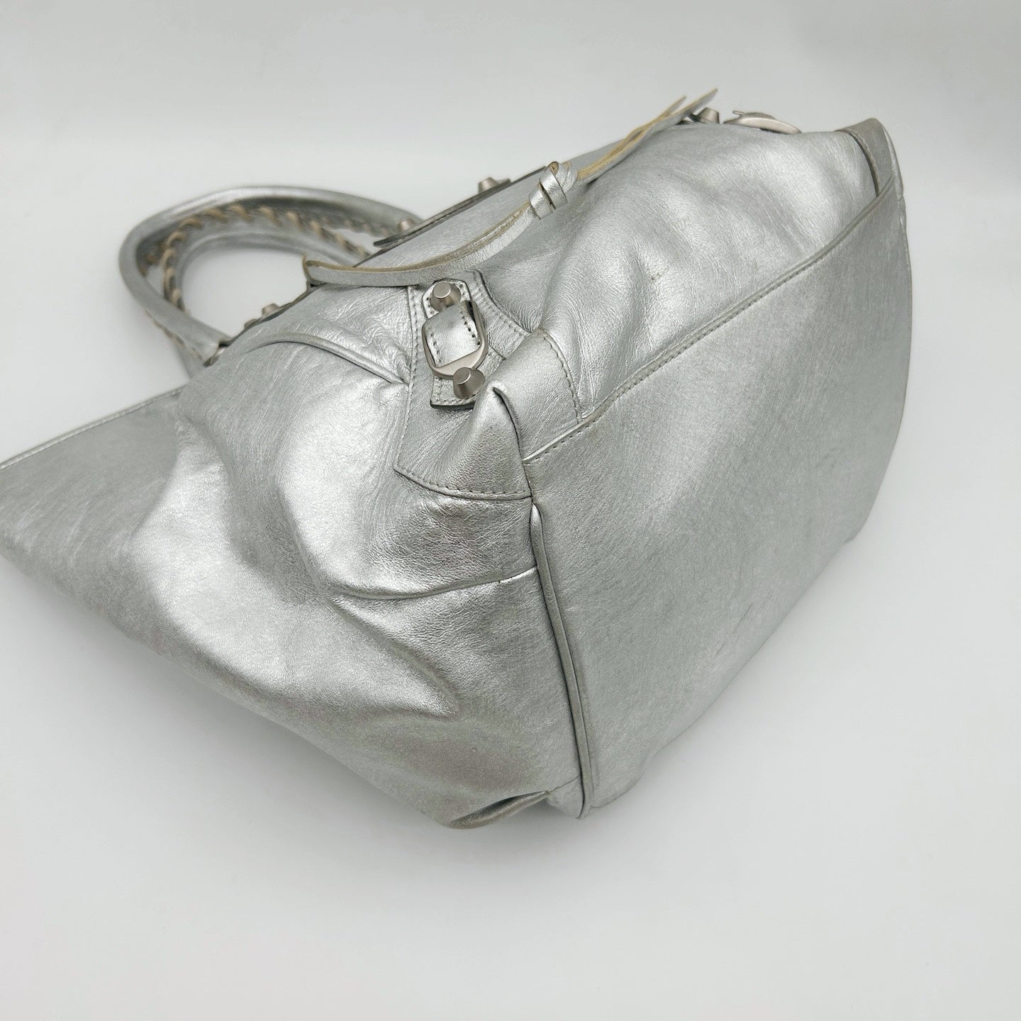 BALENCIAGA Metallic Silver Motorcycle Tote Bag [Used]