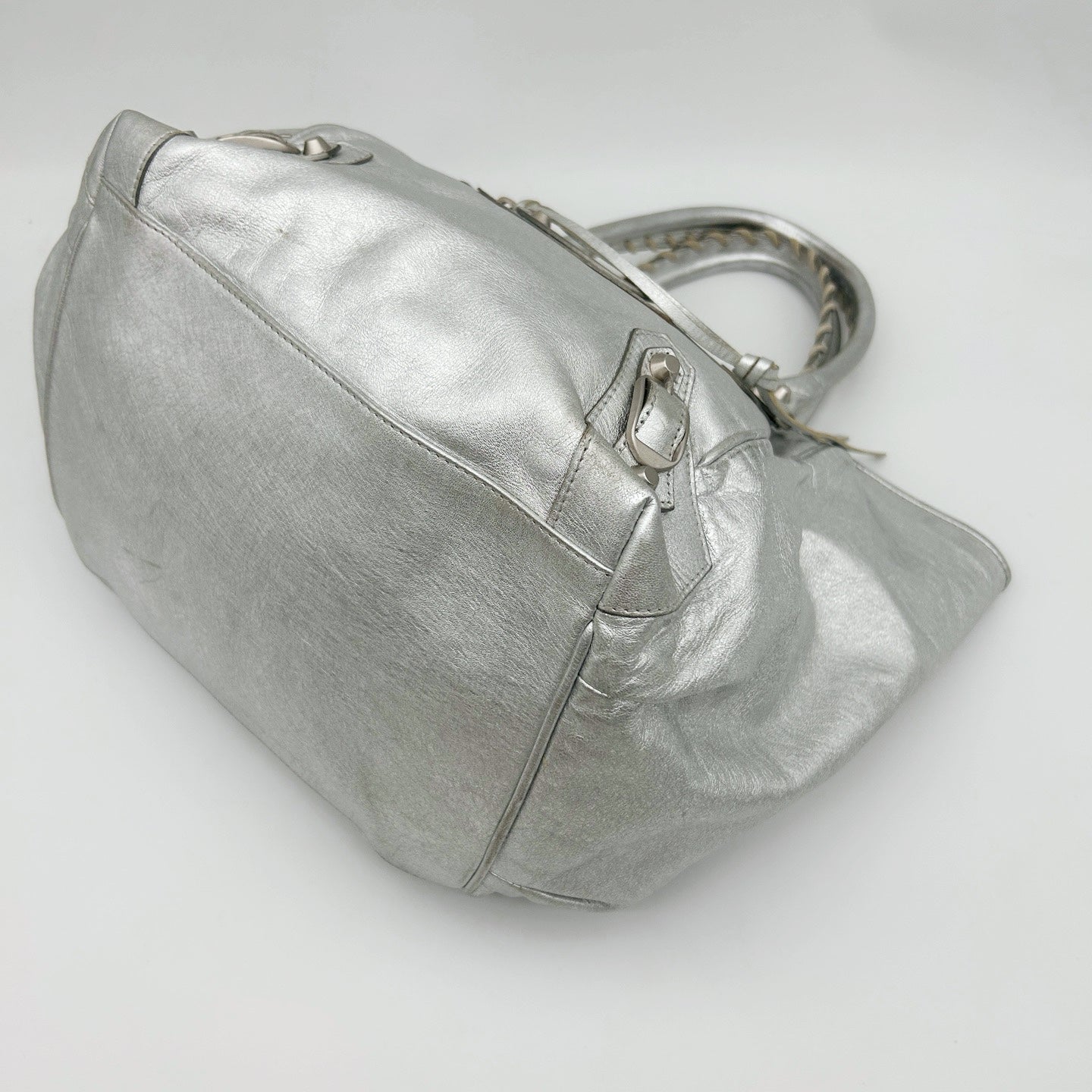 BALENCIAGA Metallic Silver Motorcycle Tote Bag [Used]
