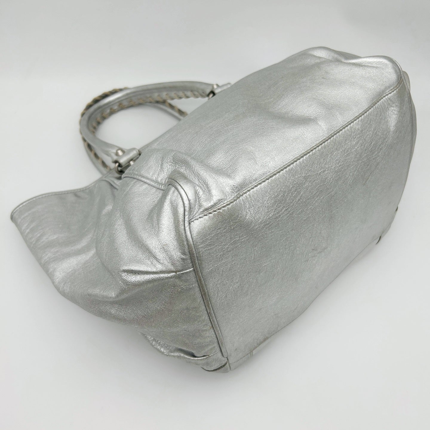 BALENCIAGA Metallic Silver Motorcycle Tote Bag [Used]
