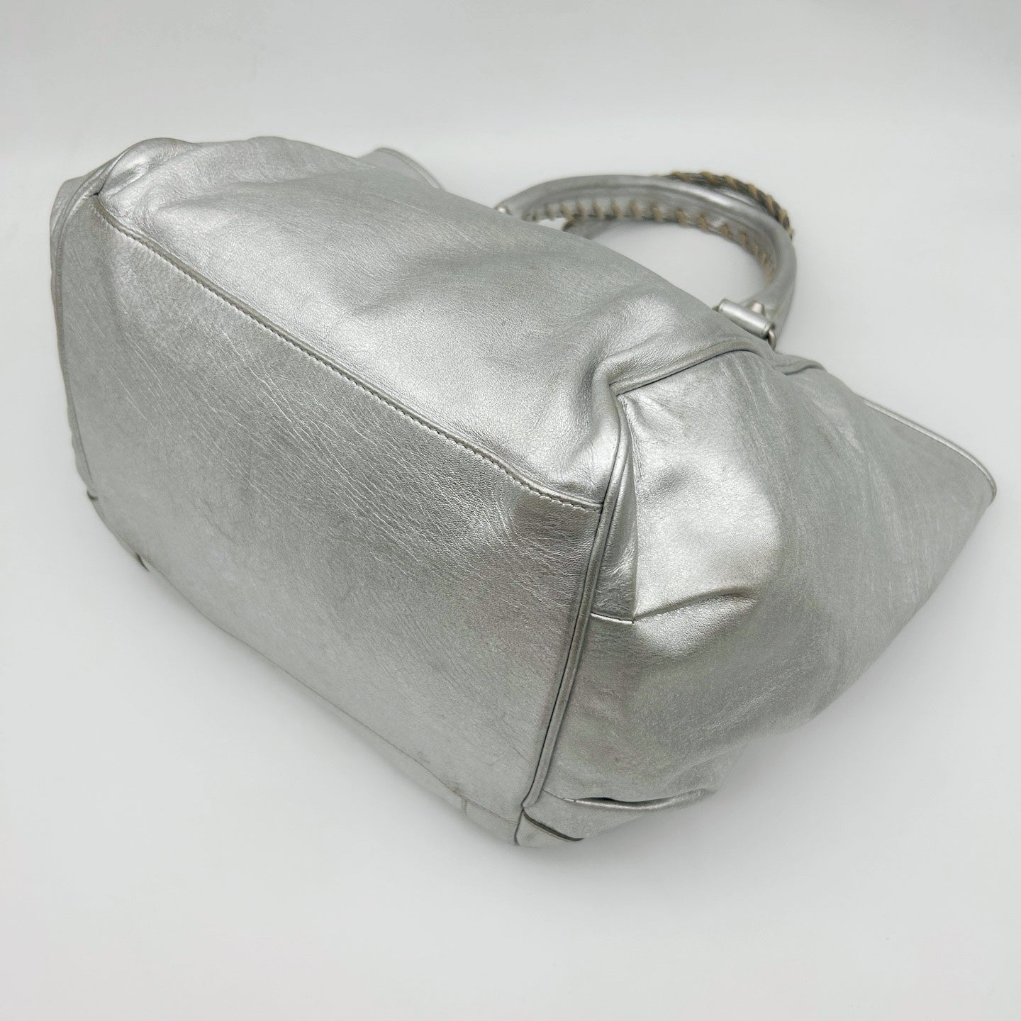 BALENCIAGA Metallic Silver Motorcycle Tote Bag [Used]
