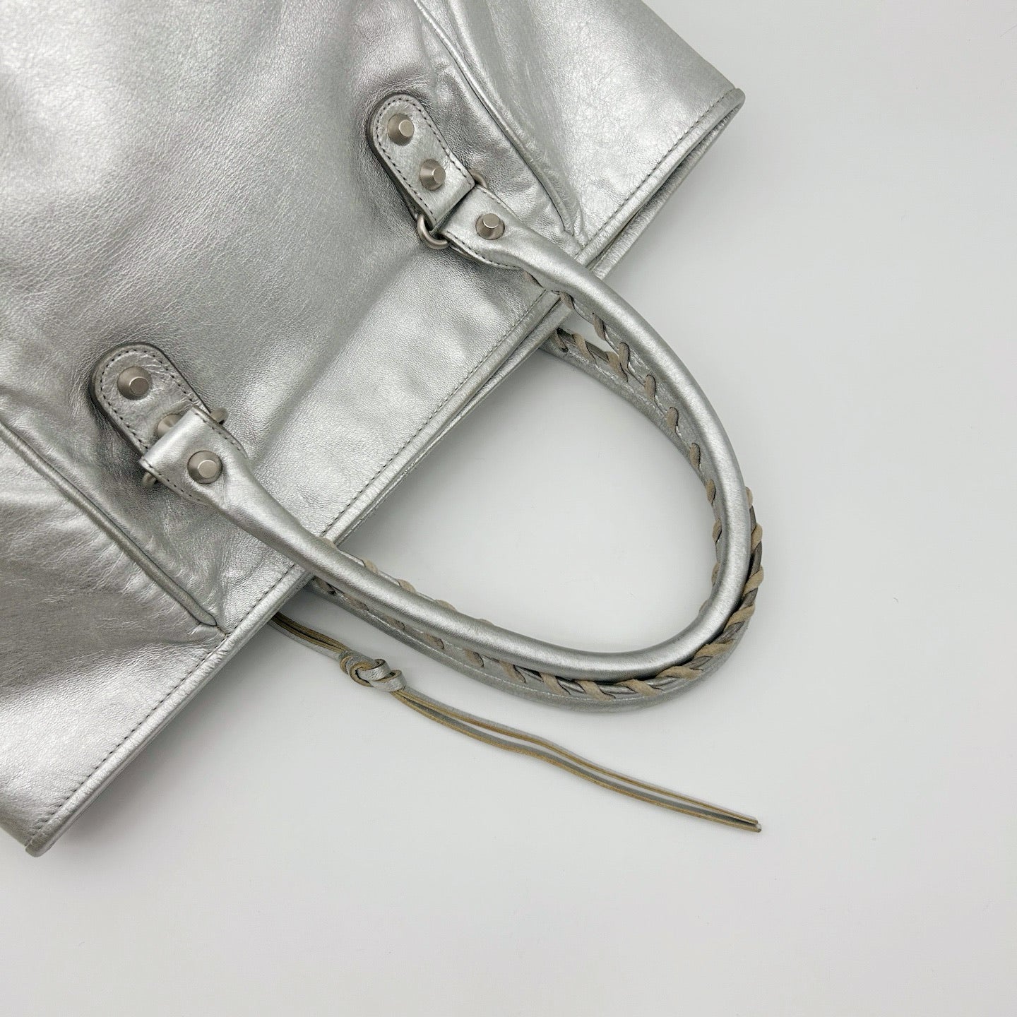 BALENCIAGA Metallic Silver Motorcycle Tote Bag [Used]
