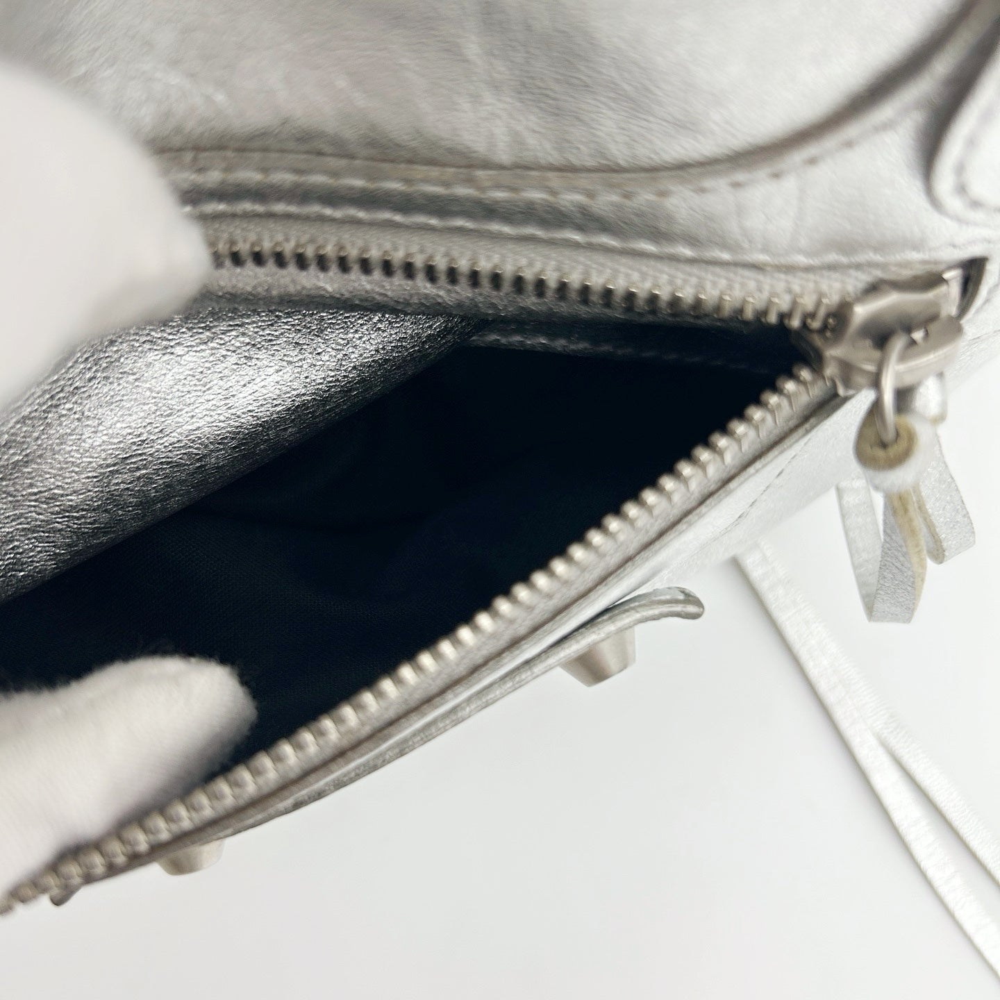BALENCIAGA Metallic Silver Motorcycle Tote Bag [Used]