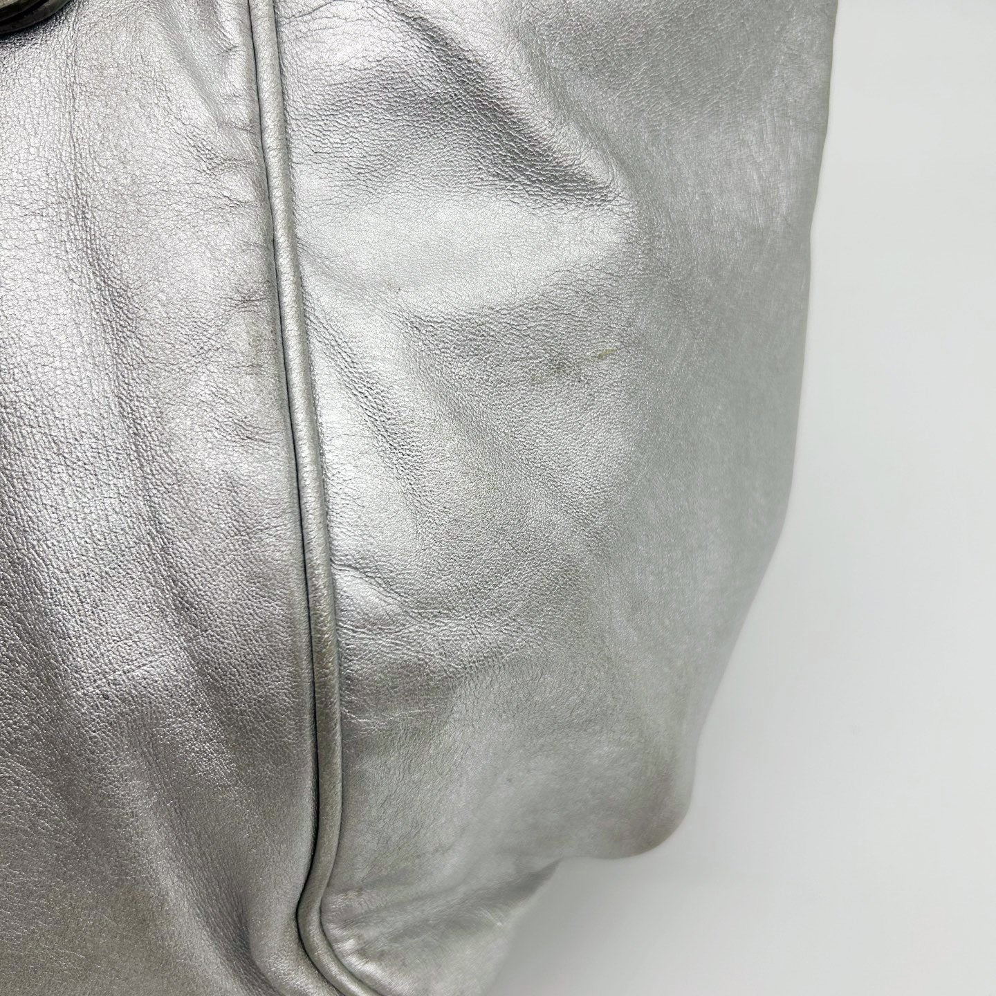 BALENCIAGA Metallic Silver Motorcycle Tote Bag [Used]