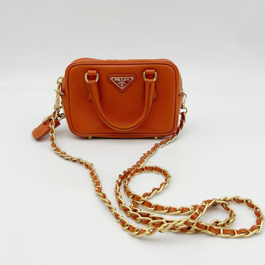 PRADA Orange Saffiano Leather Mini Galleria 2Way Bag [Used]