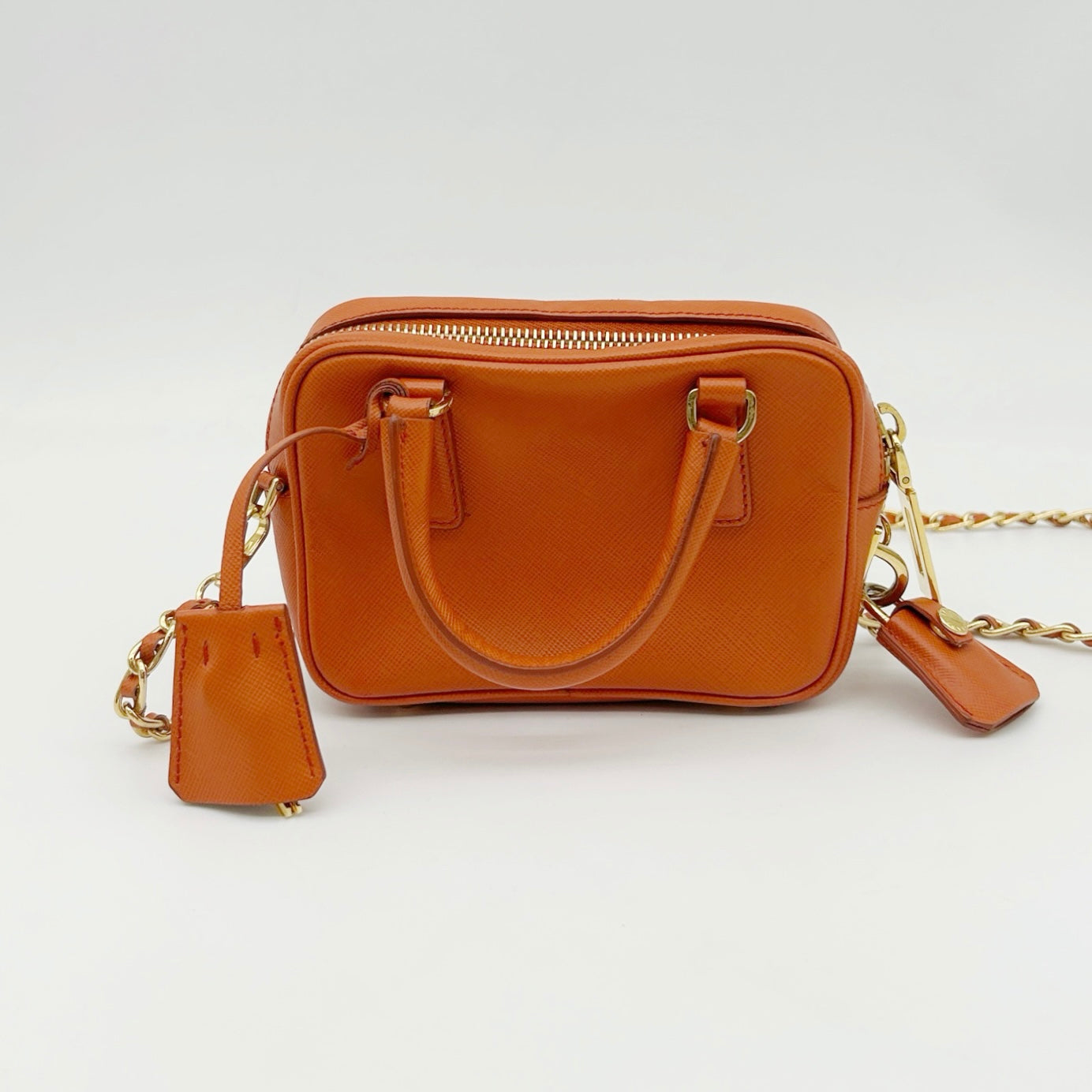 PRADA Orange Saffiano Leather Mini Galleria 2Way Bag [Used]