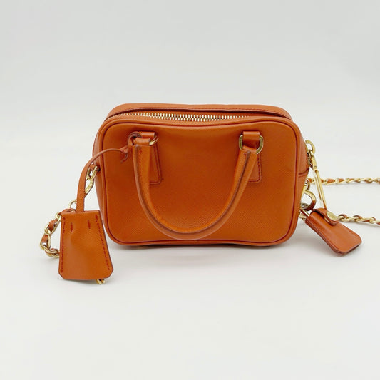 PRADA Orange Saffiano Leather Mini Galleria 2Way Bag [Used]