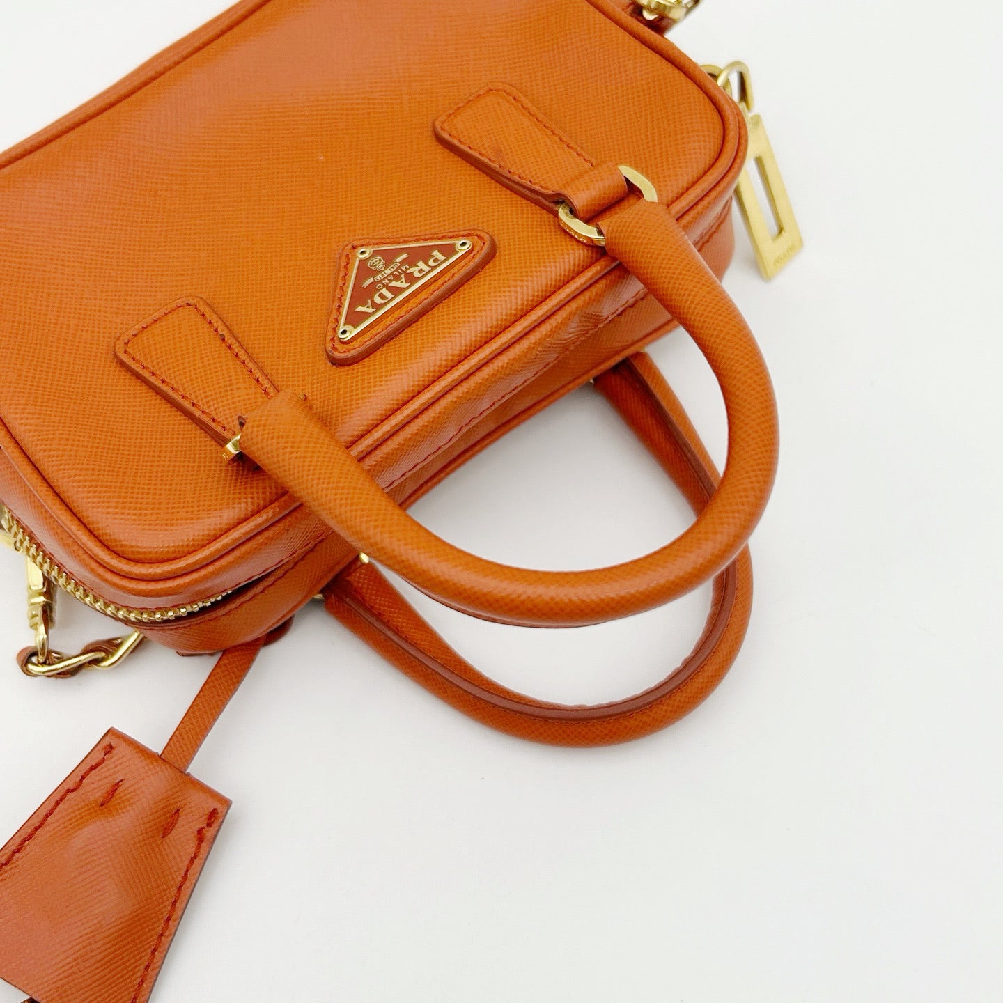PRADA Orange Saffiano Leather Mini Galleria 2Way Bag [Used]
