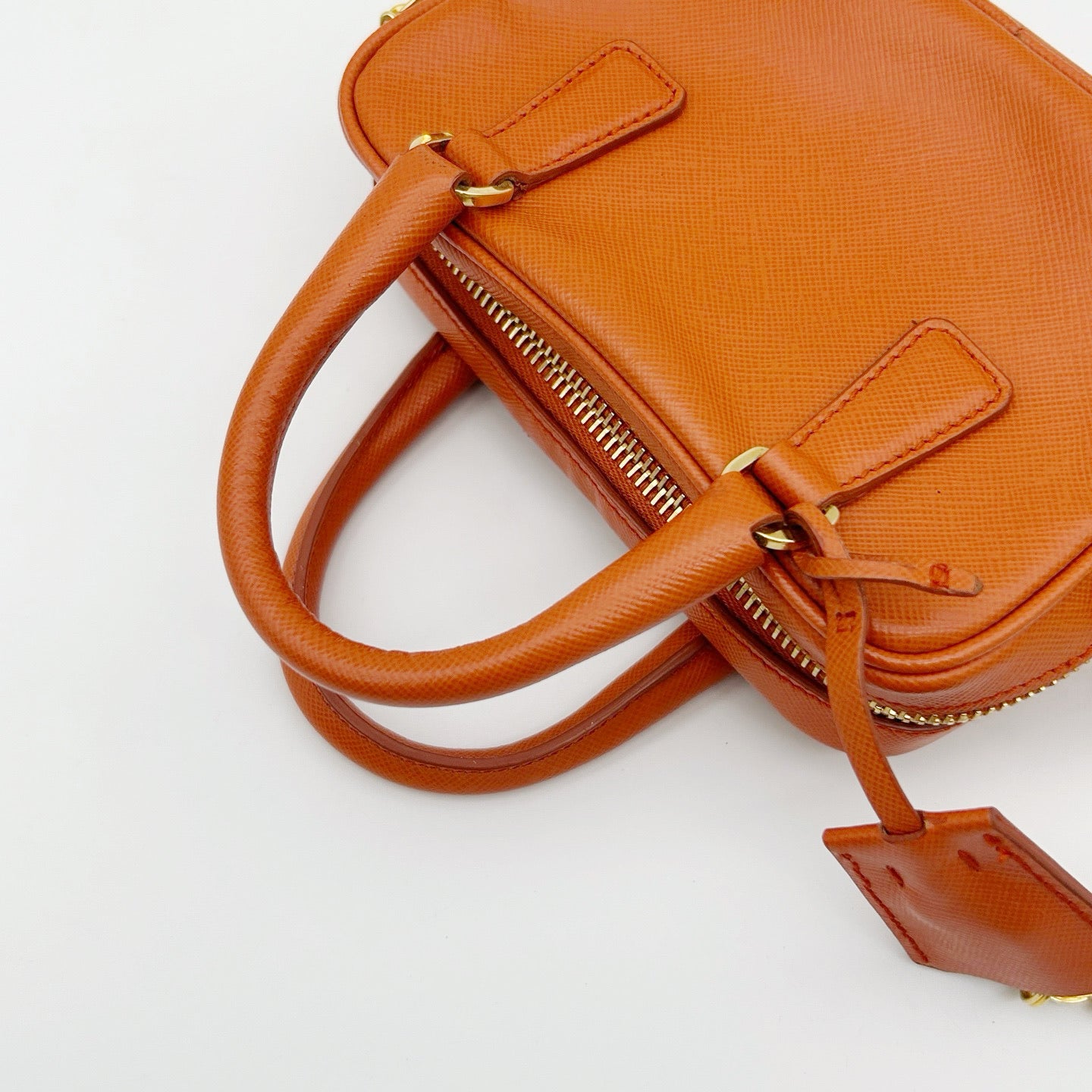 PRADA Orange Saffiano Leather Mini Galleria 2Way Bag [Used]