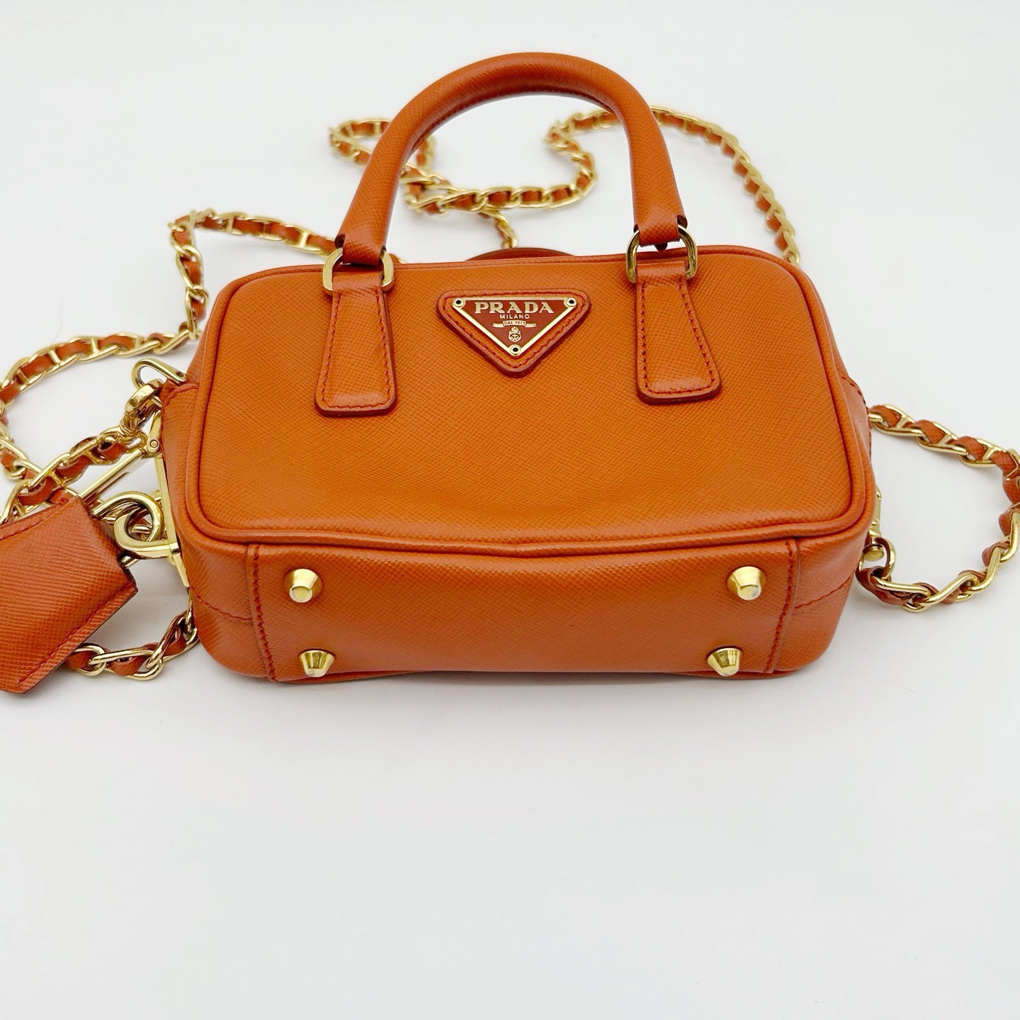 PRADA Orange Saffiano Leather Mini Galleria 2Way Bag [Used]