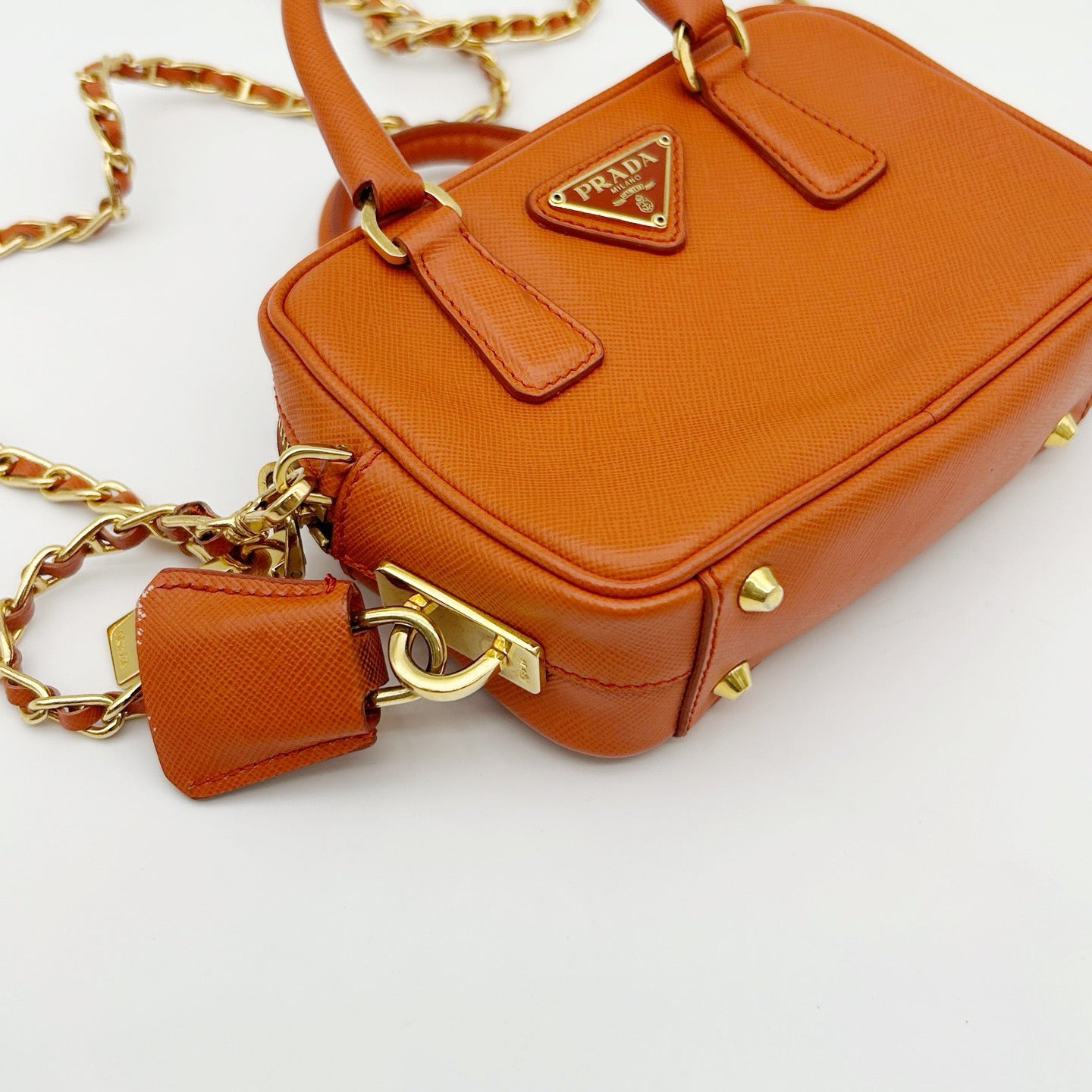 PRADA Orange Saffiano Leather Mini Galleria 2Way Bag [Used]