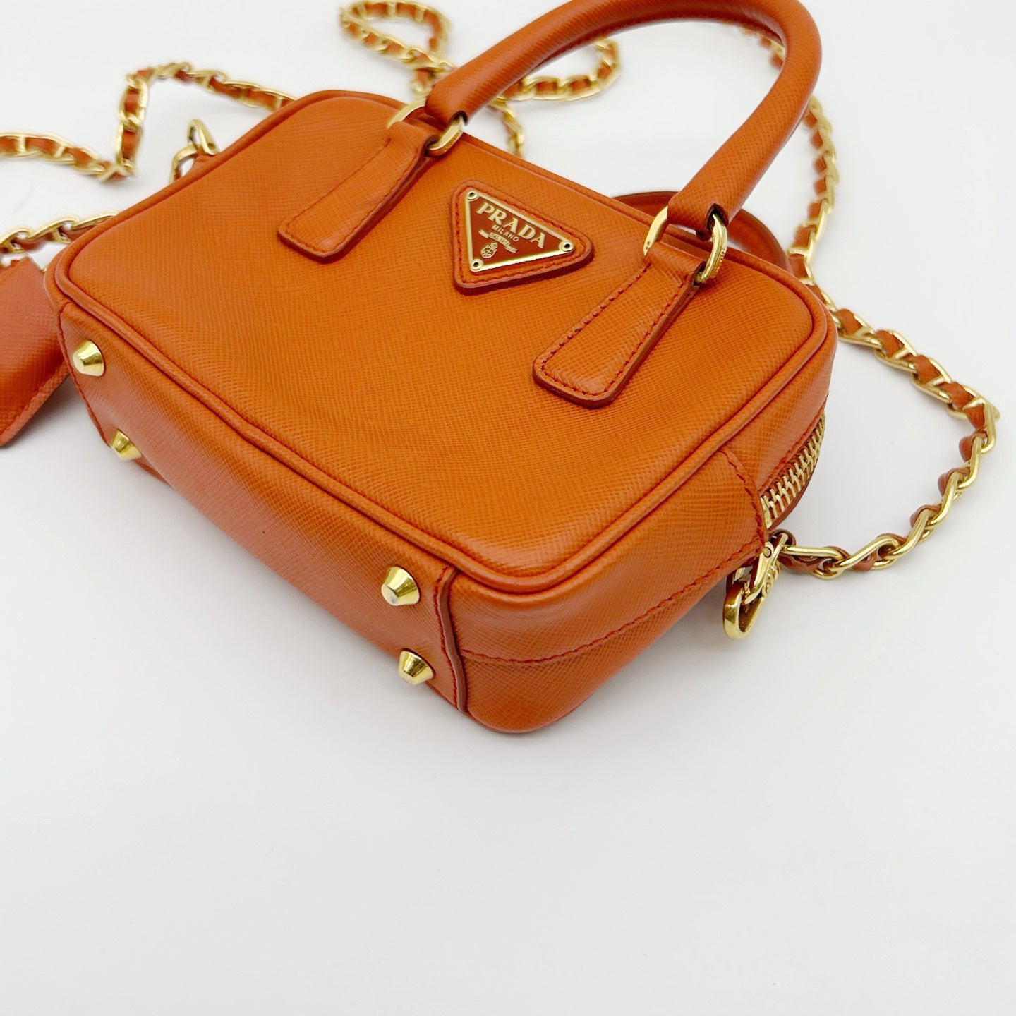 PRADA Orange Saffiano Leather Mini Galleria 2Way Bag [Used]
