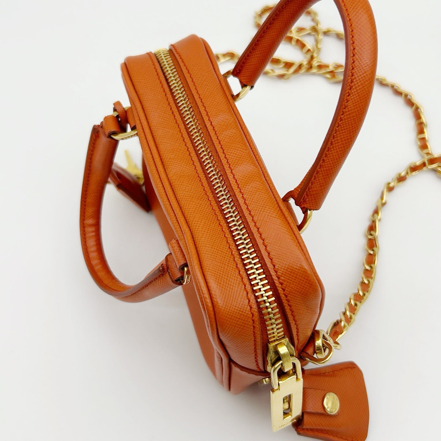 PRADA Orange Saffiano Leather Mini Galleria 2Way Bag [Used]