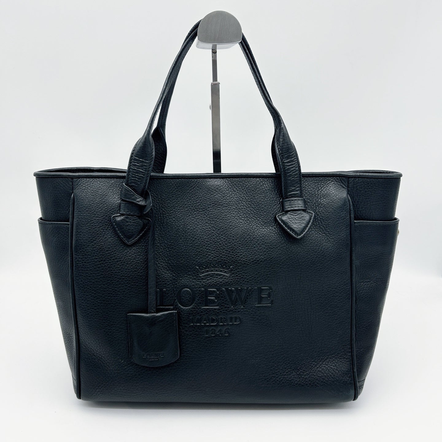 LOEWE Black Leather Logo Tote Bag [Used]